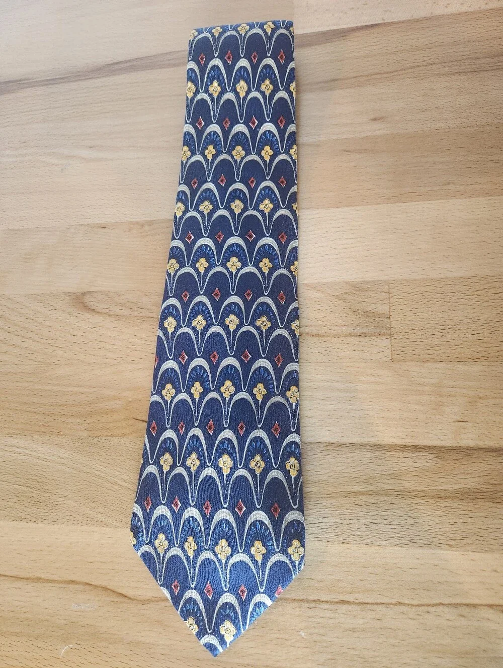 Vintage Lands End Silk Tie Navy Paisley Foulard Preppy Classic Made in USA